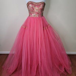 Custom Made Women's Hand Beaded Embroidered Formal Quinceañera Prom Dress S